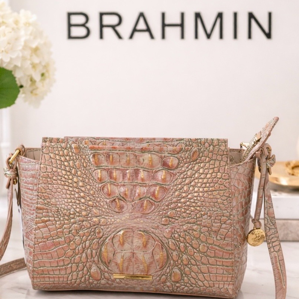 Brahmin Pink Croc-Embossed Crossbody Bag